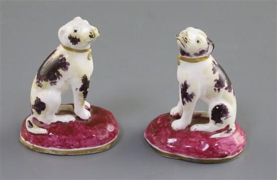 A pair of Rockingham porcelain figures of pointers, c.1830, H. 7.2cm